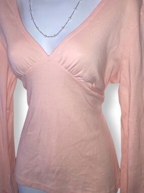 Express Peach V-neck Long Puff Sleeve Blouse